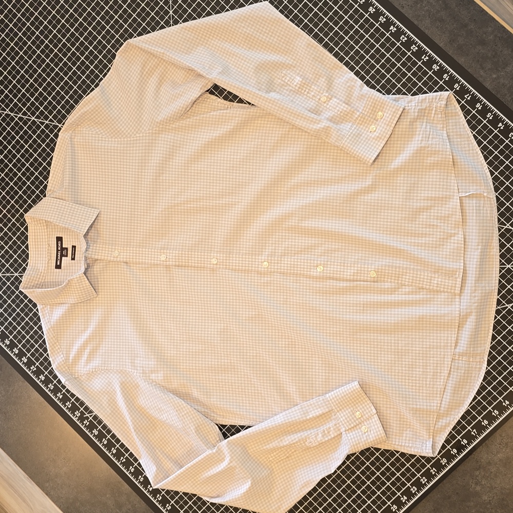 Michael Kors Trim Stretch White and Grey Checked Dress Shirt - NWOT